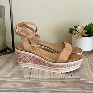 Gianni Bini Tan Embroidered Platform Wedge